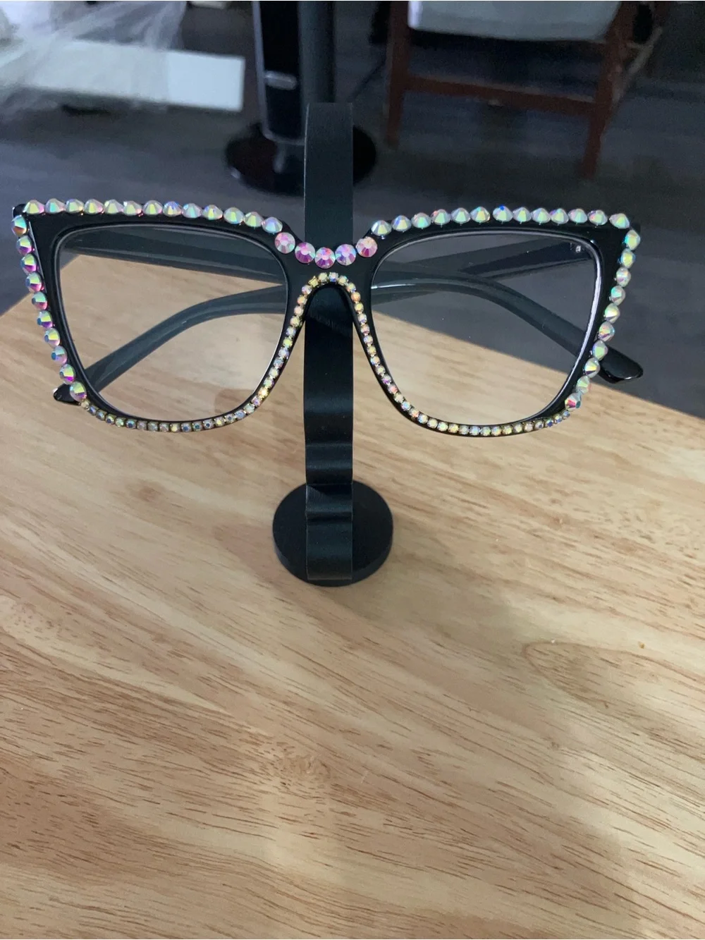 SHEIN Black Cat-Eye Glasses with Iridescent Rhinestones